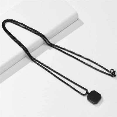 Picture of Stainless Steel Square Pendant Black Natural Stone Necklace Men Chain For Men