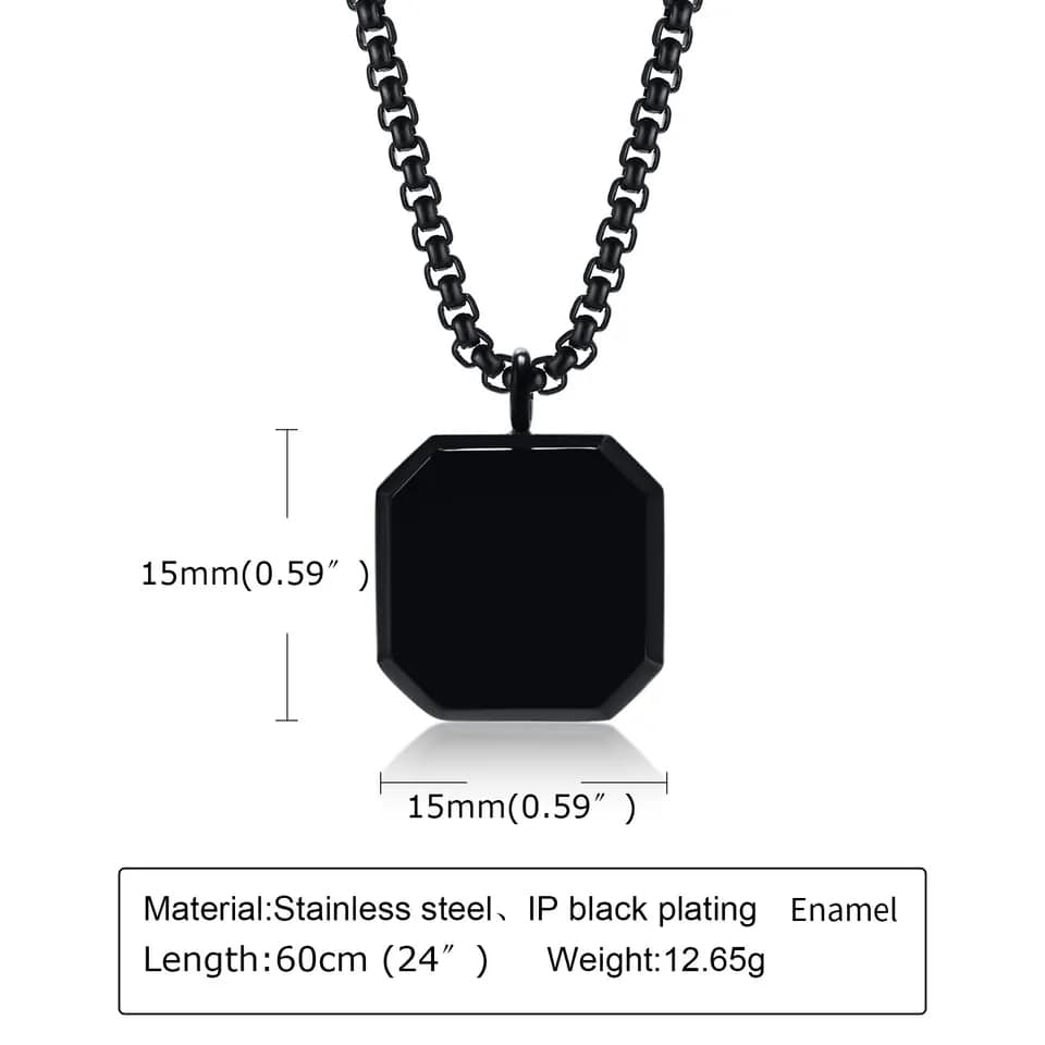 Picture of Stainless Steel Square Pendant Black Natural Stone Necklace Men Chain For Men