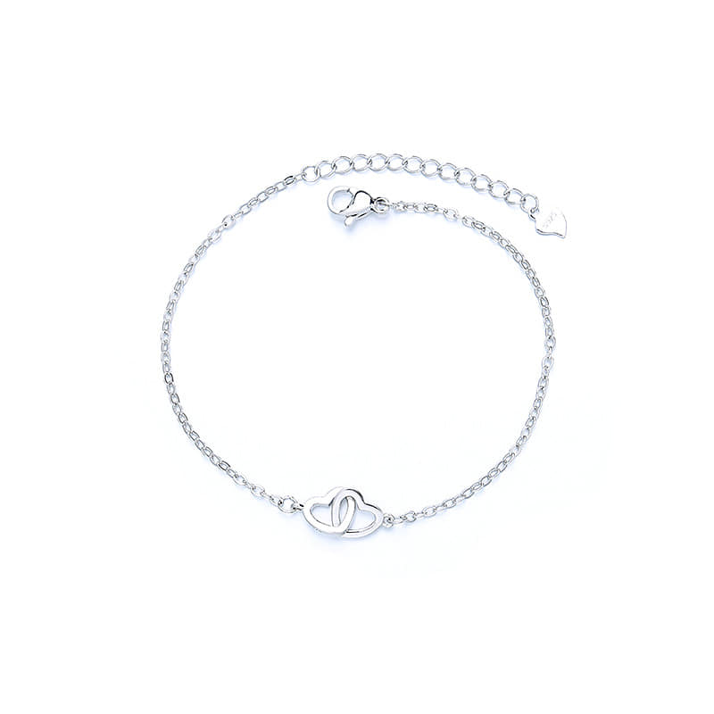 Picture of Silver Color Fashion Double Heart Chain Bracelet for Women