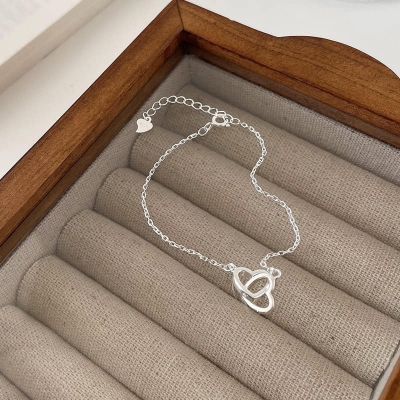 Picture of Silver Color Fashion Double Heart Chain Bracelet for Women