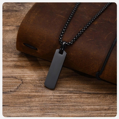 Picture of Balck Stainless Steel Pendant and Bar Necklace Chain  for Men