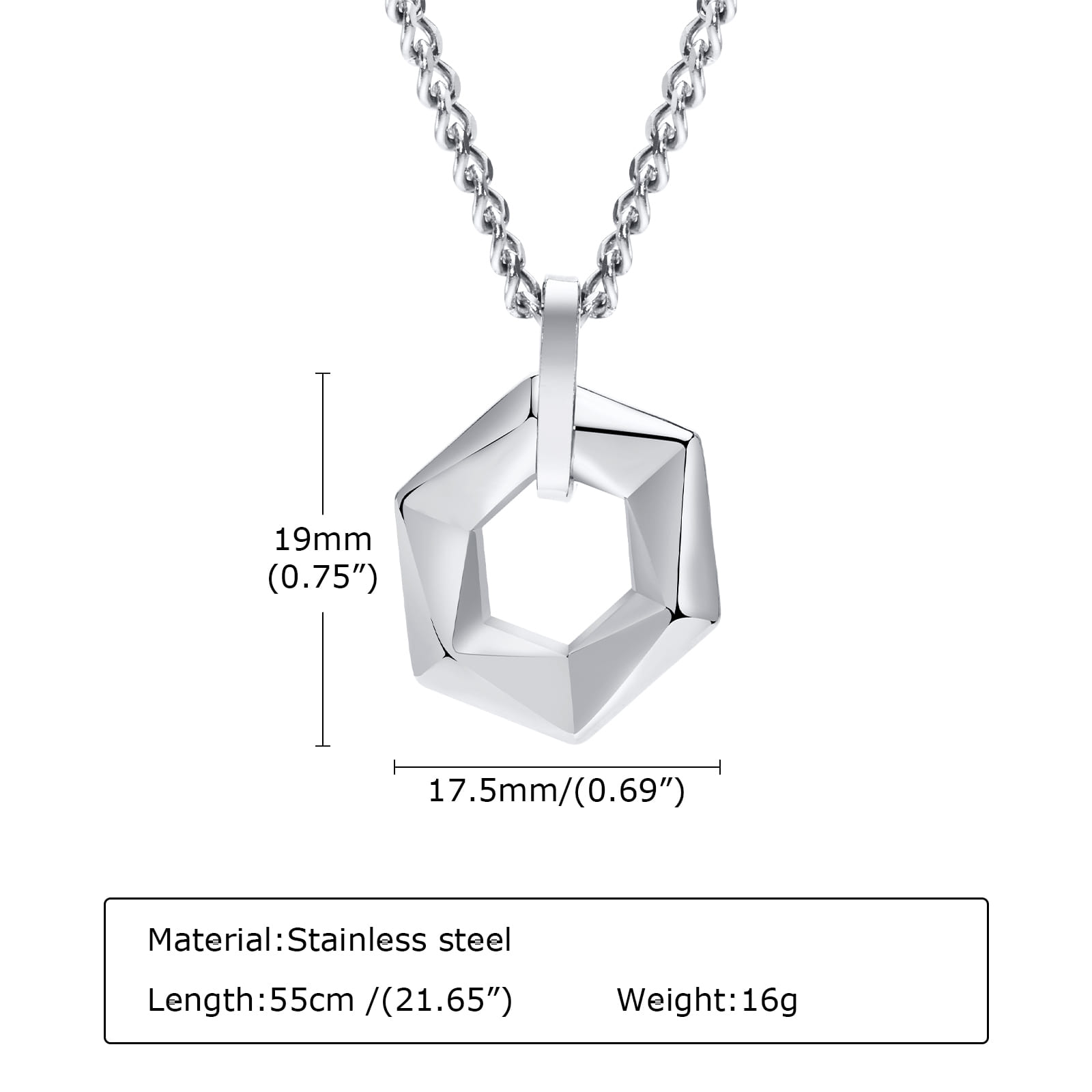 Picture of Titanium Steel Hexagon Pendant Necklace No Fade OT Buckle Silver Hexagon Pendant Necklace For Men