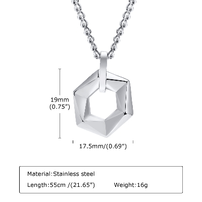 Picture of Titanium Steel Hexagon Pendant Necklace No Fade OT Buckle Silver Hexagon Pendant Necklace For Men