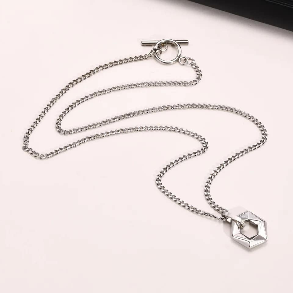 Picture of Titanium Steel Hexagon Pendant Necklace No Fade OT Buckle Silver Hexagon Pendant Necklace For Men