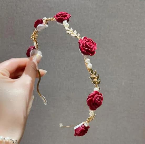 Picture of New Korean Crystal Flower Pearl Headband Beads Sweet Fashion Girl Thin Hair Band Hair Accessories