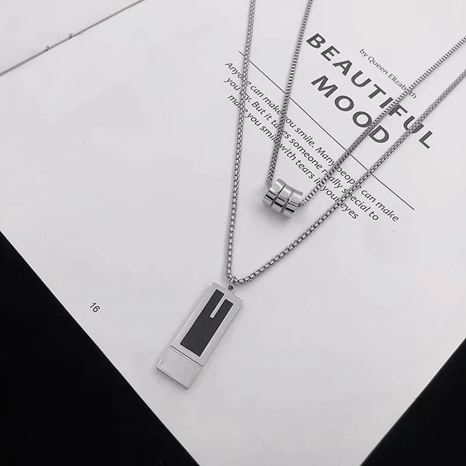 Picture of Pendant Necklaces Black Color Pillar Necklace For Men Trendy Stainless Steel Chain Pattern Bar Party Jewelry Couple Gift