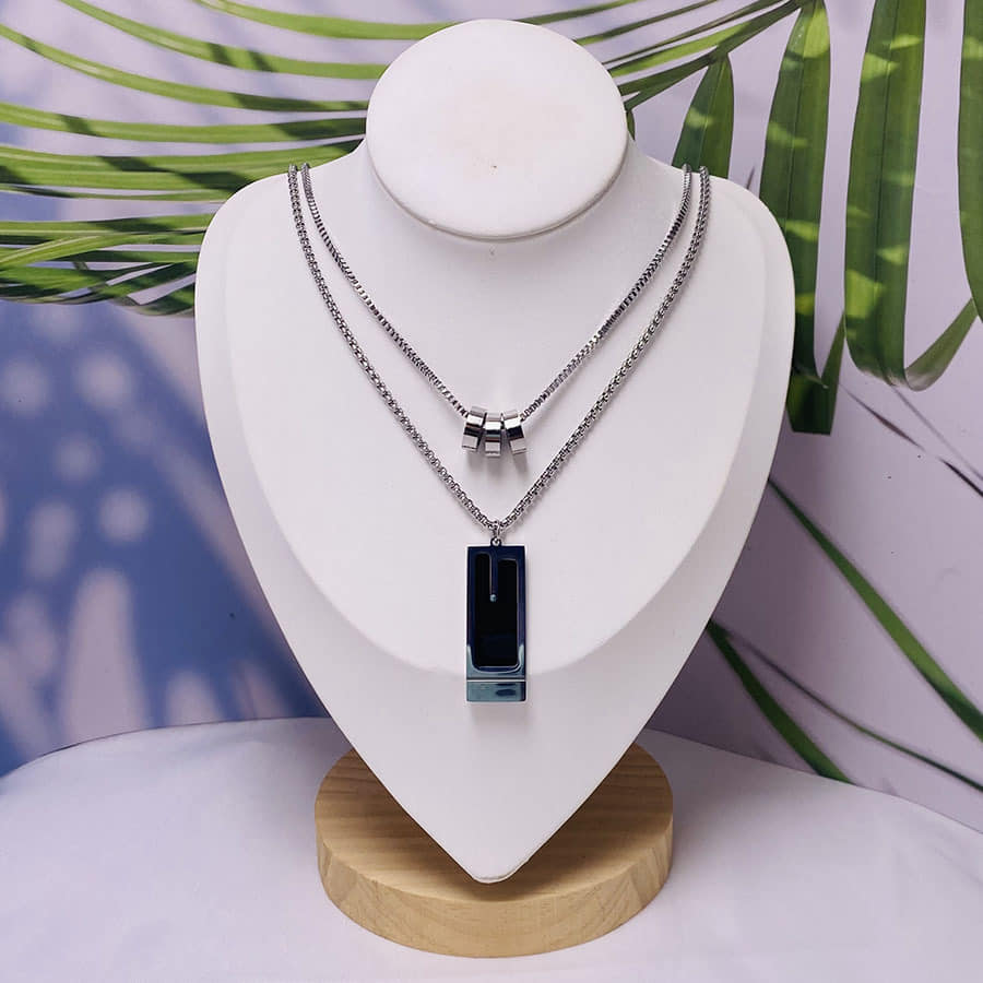 Picture of Silver-Coloured Chain with a Rectangular Pendant for Men Chain for Men