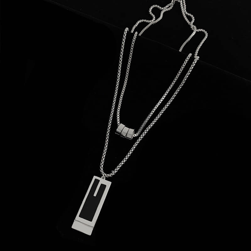 Picture of Silver-Coloured Chain with a Rectangular Pendant for Men Chain for Men