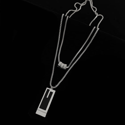 Picture of Silver-Coloured Chain with a Rectangular Pendant for Men Chain for Men
