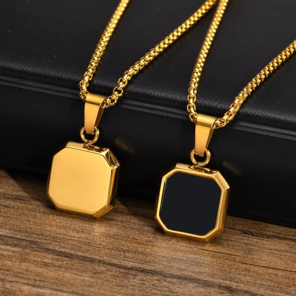 Picture of Square Natural Stone Stainless Steel Golden Metal Chain For Men