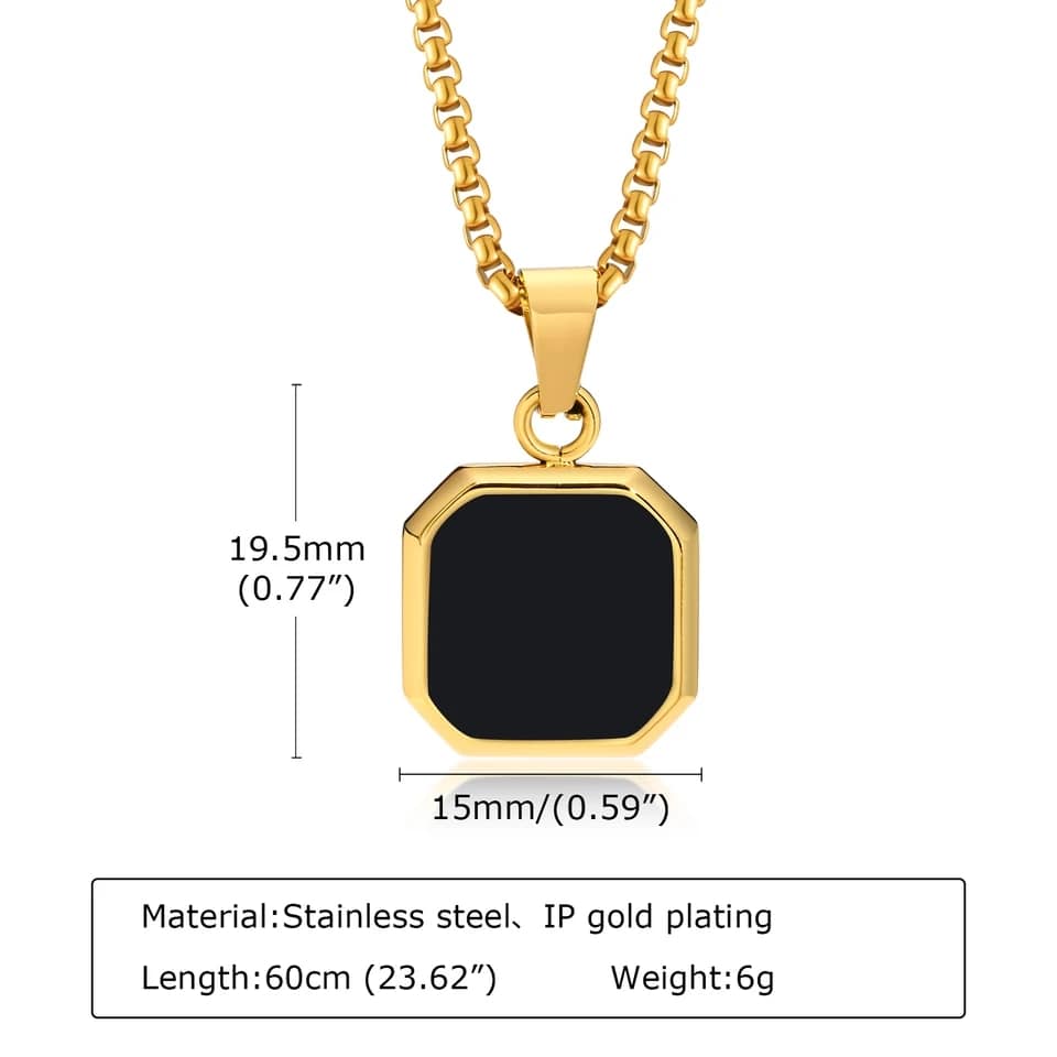 Picture of Square Natural Stone Stainless Steel Golden Metal Chain For Men