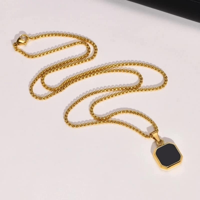 Picture of Square Natural Stone Stainless Steel Golden Metal Chain For Men