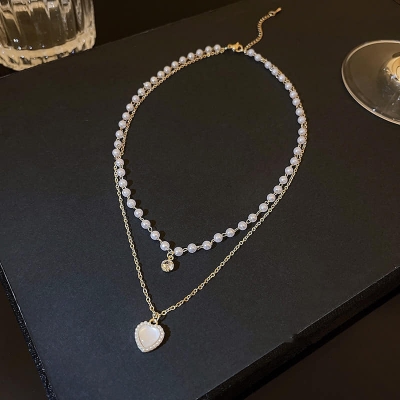 Picture of Pearl Heart Necklace, Unique Trendy Aesthetic Necklace  for Women