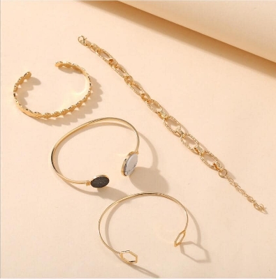 Picture of Cute Metal and Marble Jewelry Pearl Golden Chain Charm 4pcs bracelet