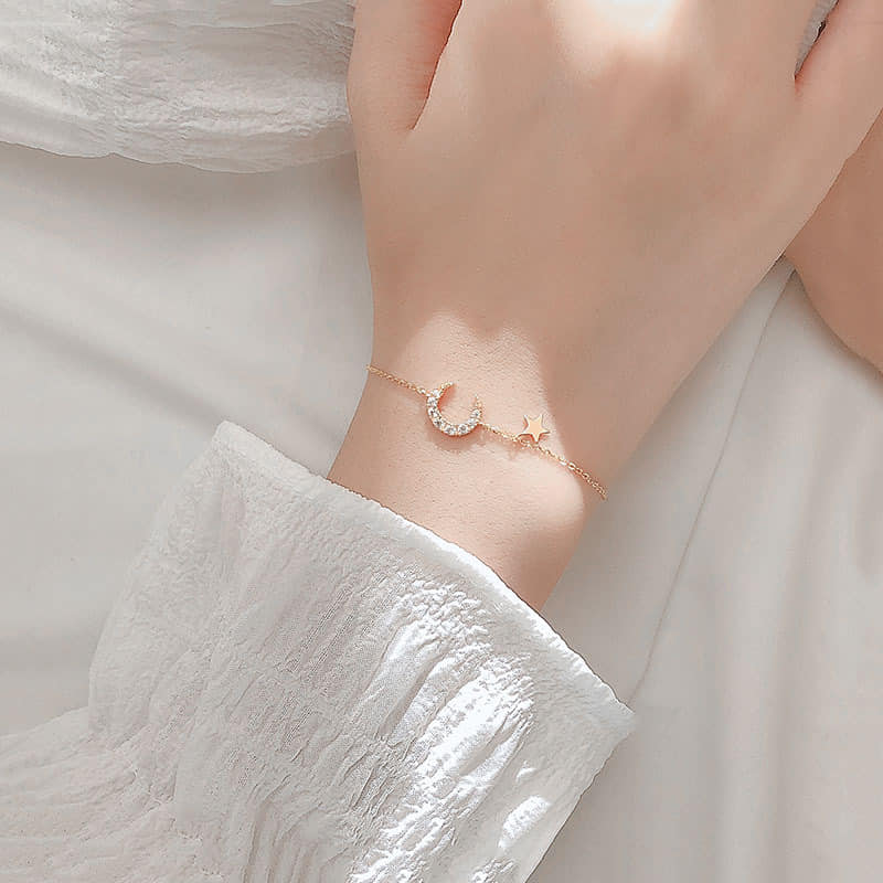 Picture of Sterling Silver CZ Moon Star Bracelet for Women
