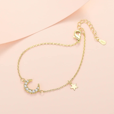 Picture of Sterling Silver CZ Moon Star Bracelet for Women