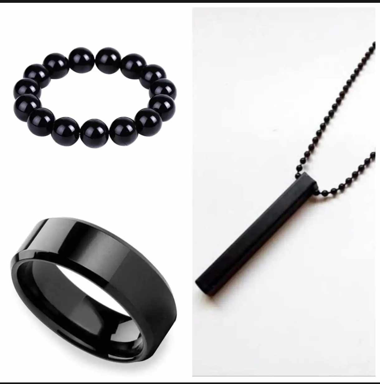 Picture of BELLINA Stylish Bar Pendant Set,Chain, Finger Ring Set And Oval Kada Bracelet For Boys And Men (Pack Of 3)
