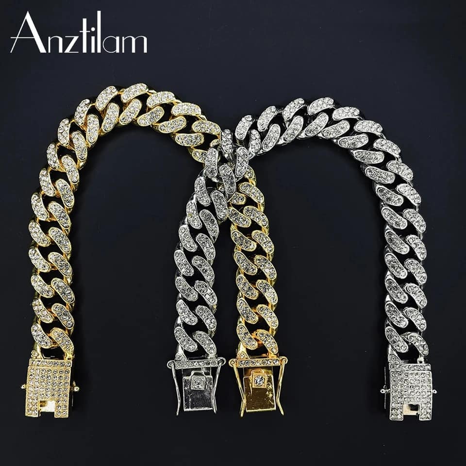 Picture of New Trendsetter -Upscale Living -New style Men Cuban Link Chain Bracelet Shiny Rhinestone Inlaid Bangle Jewelry- Inventive Choice