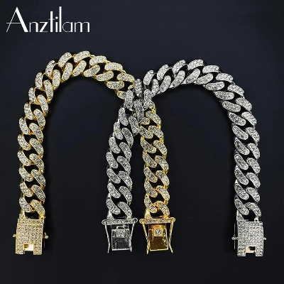 Picture of New Trendsetter -Upscale Living -New style Men Cuban Link Chain Bracelet Shiny Rhinestone Inlaid Bangle Jewelry- Inventive Choice