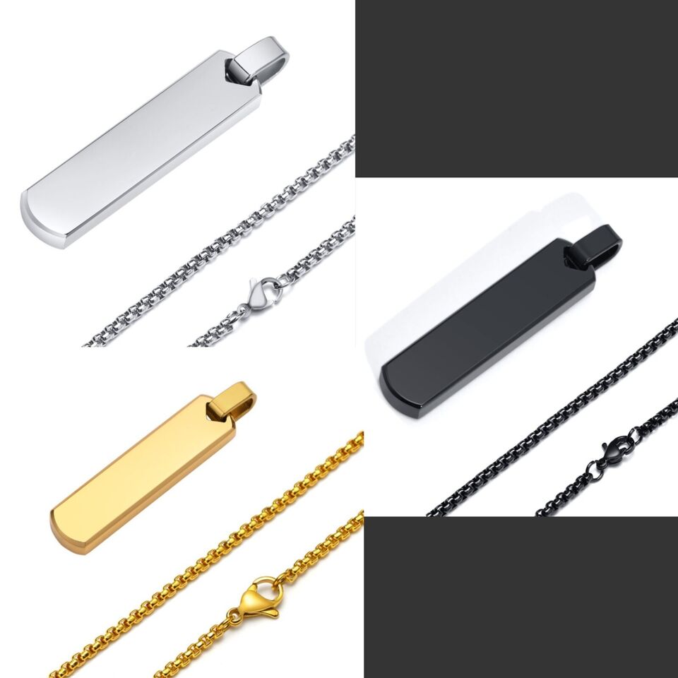 Picture of Bar Pendant Necklace For Men Stainless Steel Box Chain Pendant Men’s Necklace