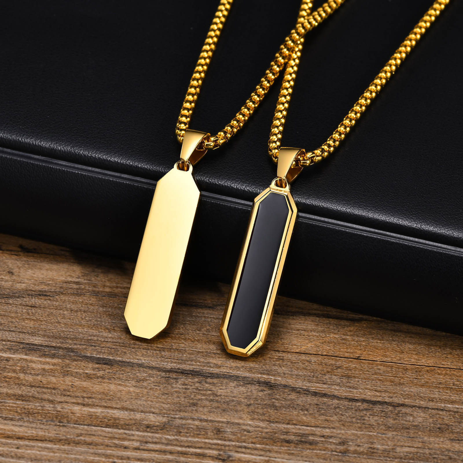 Picture of Stainless steel Golden  Bar black Resin Necklace Pendant Custom Engraving For Men