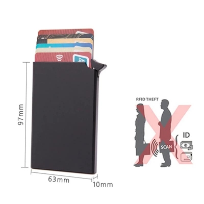 Picture of Pop Up Id RFID Card Male Wallet Mini Package Fashion Aluminum Metal Protective Gear Storage Bag Smart Quick Release Women Wallet