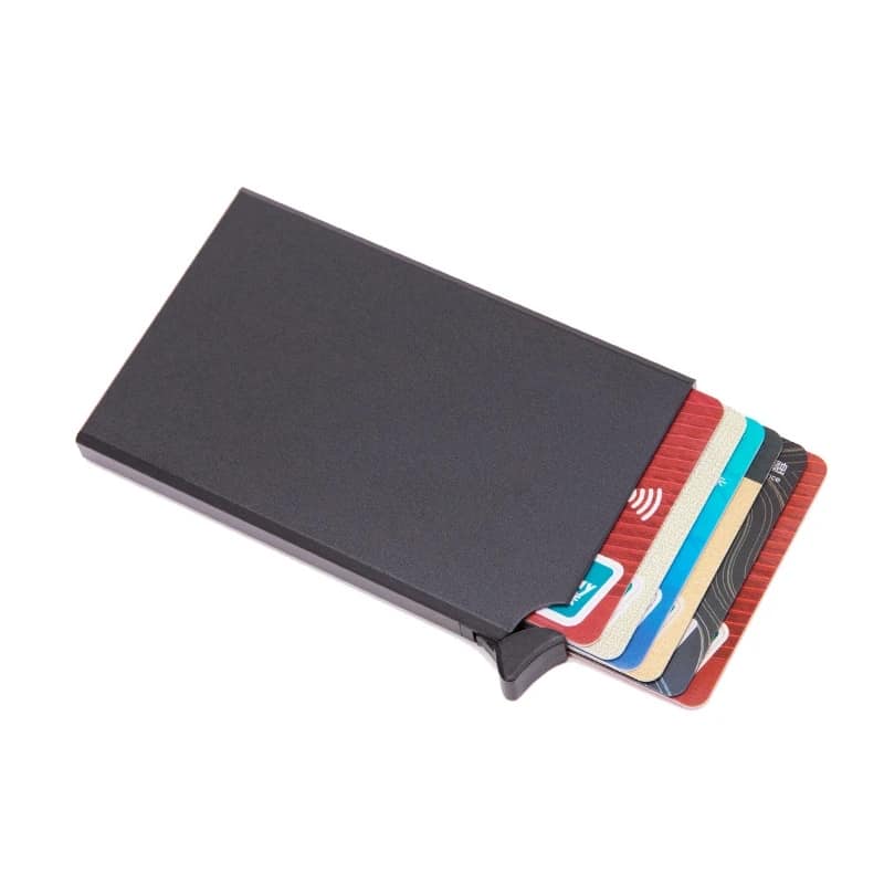 Picture of Pop Up Id RFID Card Male Wallet Mini Package Fashion Aluminum Metal Protective Gear Storage Bag Smart Quick Release Women Wallet