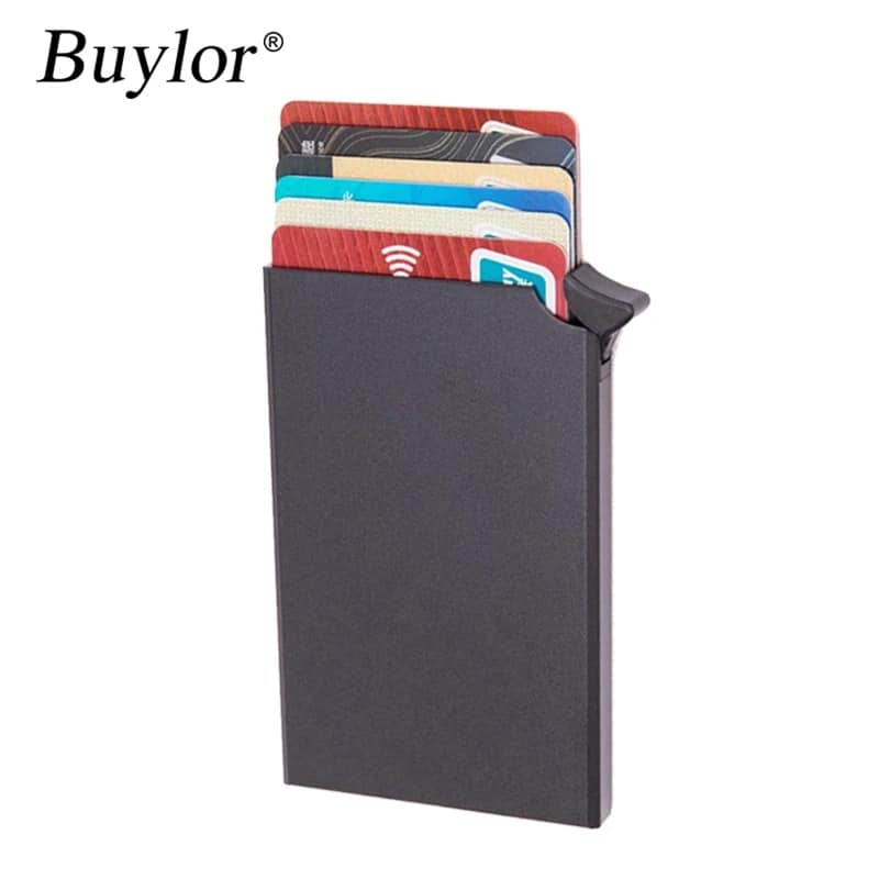 Picture of Pop Up Id RFID Card Male Wallet Mini Package Fashion Aluminum Metal Protective Gear Storage Bag Smart Quick Release Women Wallet