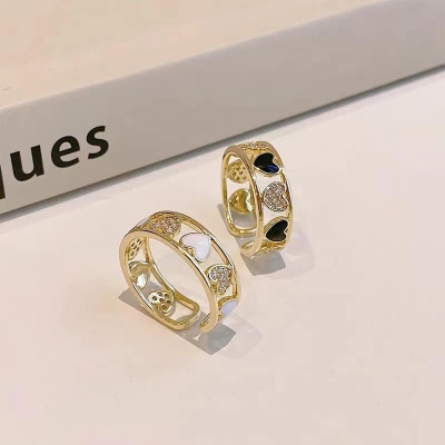 Picture of Black and white love heart ring for women drip oil opening rings band rings for women fashion wedding party accessories