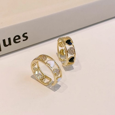 Picture of Black and white love heart ring for women drip oil opening rings band rings for women fashion wedding party accessories