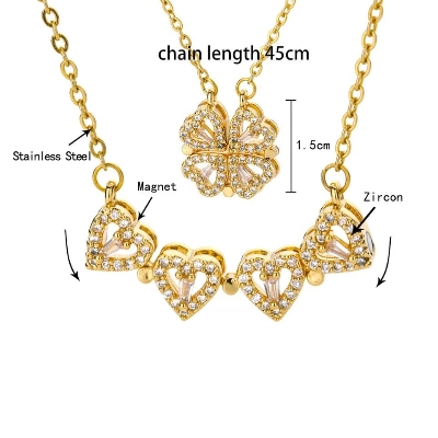 Picture of 4 in 1 Magnetic Love Pendant Necklace for Women Heart Shape Clover Necklace for Women & Girls