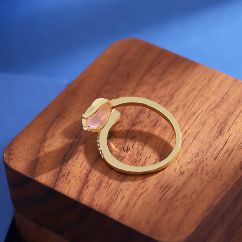 Picture of Gold Tulip Flower Bud Opal Ring Women's Daily Life Simple Pearl Opening Ring -Flower Open Rings Fashion Jewelry- Ring For Girls