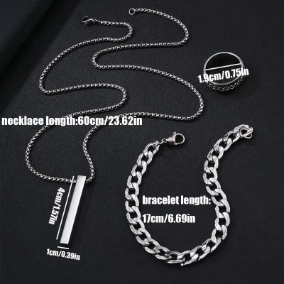 Picture of Style 3-Piece Fashion Jewelry Set  Stainless Steel, Simple Golden Necklace Combo for Men