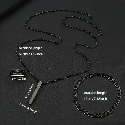 Picture of 3-Piece Mens Stainless Steel Glamour - Fashionable Pendant Necklace Bracelet & Ring Set for Men
