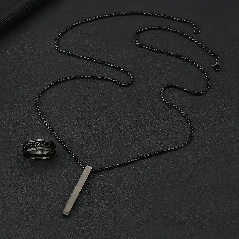 Picture of 3-Piece Mens Stainless Steel Glamour - Fashionable Pendant Necklace Bracelet & Ring Set for Men