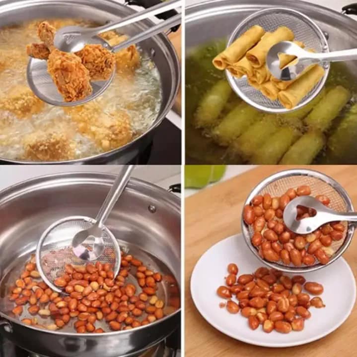 Picture of 1PCS Stainless Steel Kitchen Colander Filter Mesh Spoon Fried Food Oil Scoop Drain Oil Food Clip Fishing Oil Kitchen Gadgets