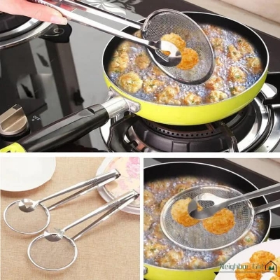 Picture of 1PCS Stainless Steel Kitchen Colander Filter Mesh Spoon Fried Food Oil Scoop Drain Oil Food Clip Fishing Oil Kitchen Gadgets