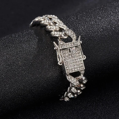 Picture of New style Men Cuban Link Chain Bracelet Shiny Rhinestone Diamonds Choker Jewelry Gifts for Men Women