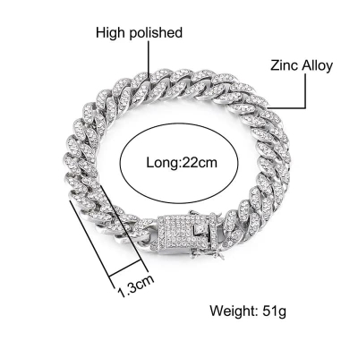 Picture of New style Men Cuban Link Chain Bracelet Shiny Rhinestone Diamonds Choker Jewelry Gifts for Men Women