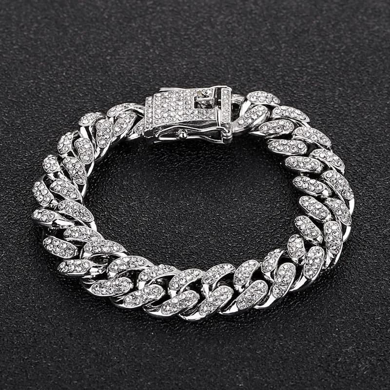 Picture of New style Men Cuban Link Chain Bracelet Shiny Rhinestone Diamonds Choker Jewelry Gifts for Men Women