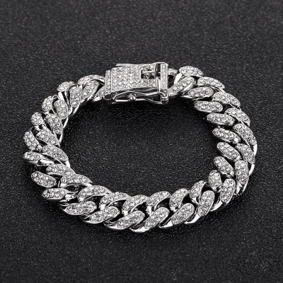 Picture of New style Men Cuban Link Chain Bracelet Shiny Rhinestone Diamonds Choker Jewelry Gifts for Men Women
