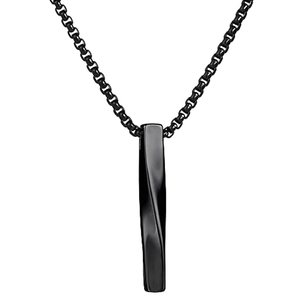 Picture of Steel Vertical Bar Pendant Necklaces For Men - Black