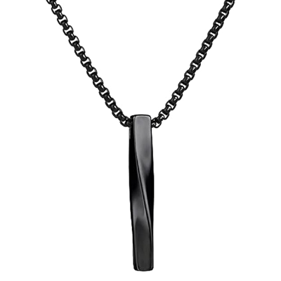 Picture of Steel Vertical Bar Pendant Necklaces For Men - Black