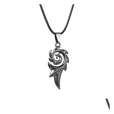 Picture of Men's Punk Dragon Flame Titanium Stainless Steel Cool leather chain Pendant Necklace Men's necklace/Unique Design Pendant Chain For Men's/ Chain For Men/Men's Pendant