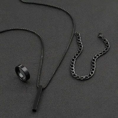 Picture of 3pcs/set Men's Fashion Alloy Cross Pendant Necklace + Bracelet + Ring Set  for Men