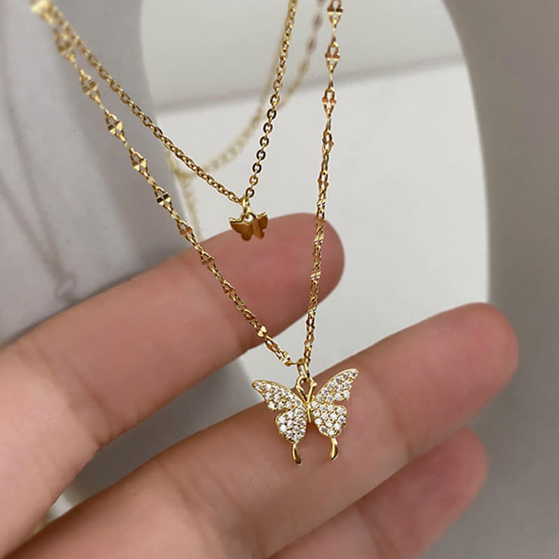 Picture of Shiny Butterfly Necklace Exquisite Golden Crystal Pendant Collar Chain Necklace Ladies Clavicle Chain Wedding Party Jewelry Gift MIO Super Store
