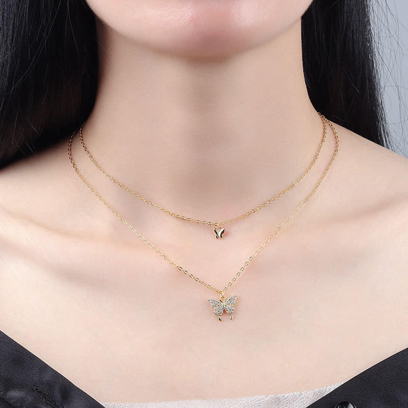 Picture of Shiny Butterfly Necklace Exquisite Golden Crystal Pendant Collar Chain Necklace Ladies Clavicle Chain Wedding Party Jewelry Gift MIO Super Store