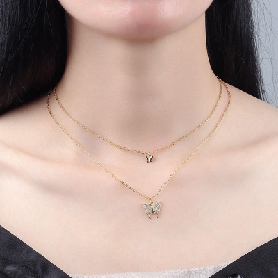 Picture of Shiny Butterfly Necklace Exquisite Golden Crystal Pendant Collar Chain Necklace Ladies Clavicle Chain Wedding Party Jewelry Gift MIO Super Store