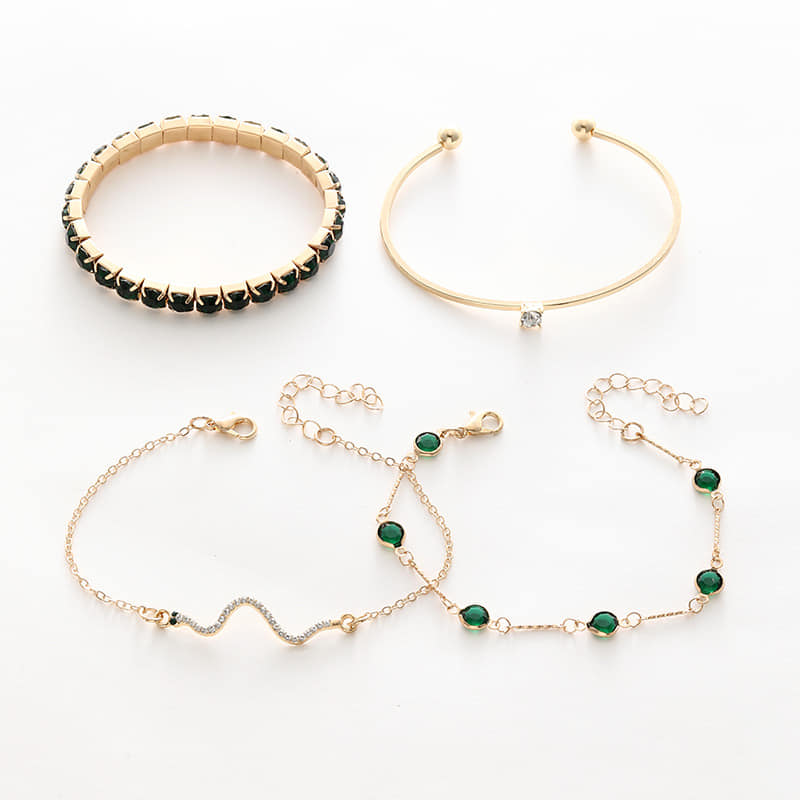 Picture of New Green Diamond Stone Crystal Butterfly Bracelet Set For Women - Bracelet For Women - Bracelet For Women - Bracelet For Women