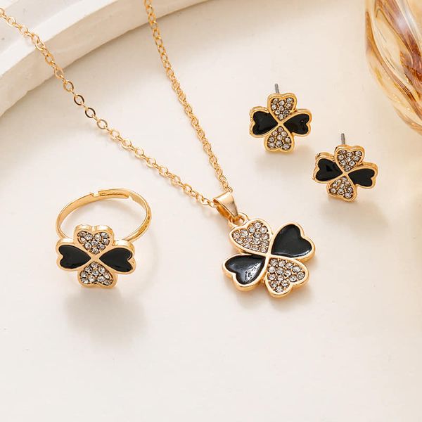 Picture of Women's Jewellery Set Four Leaf Clover Jewellery Set Luxury Necklace Ring Earring Set For Women
